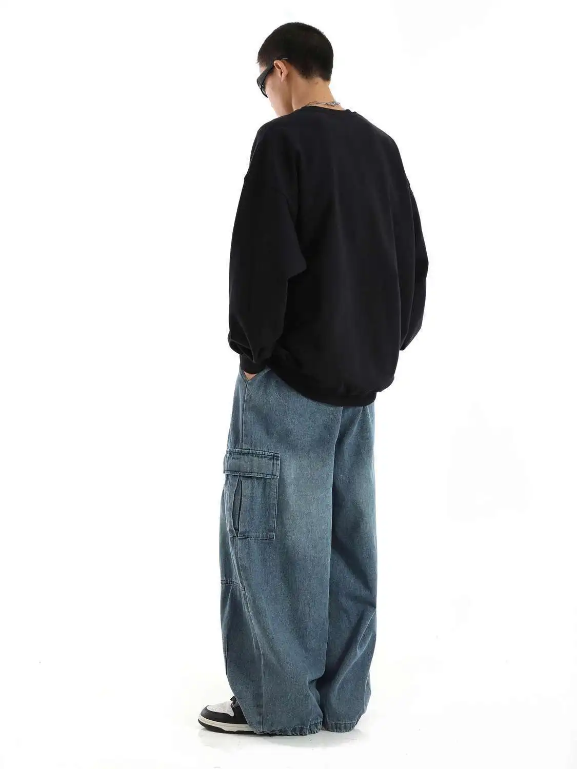 Black Baggy Cargo Jeans Trousers Men Casual Wide leg Jogging Pants Oversize Vintage Straight Loose Work Jeans Pants Soft Comfort