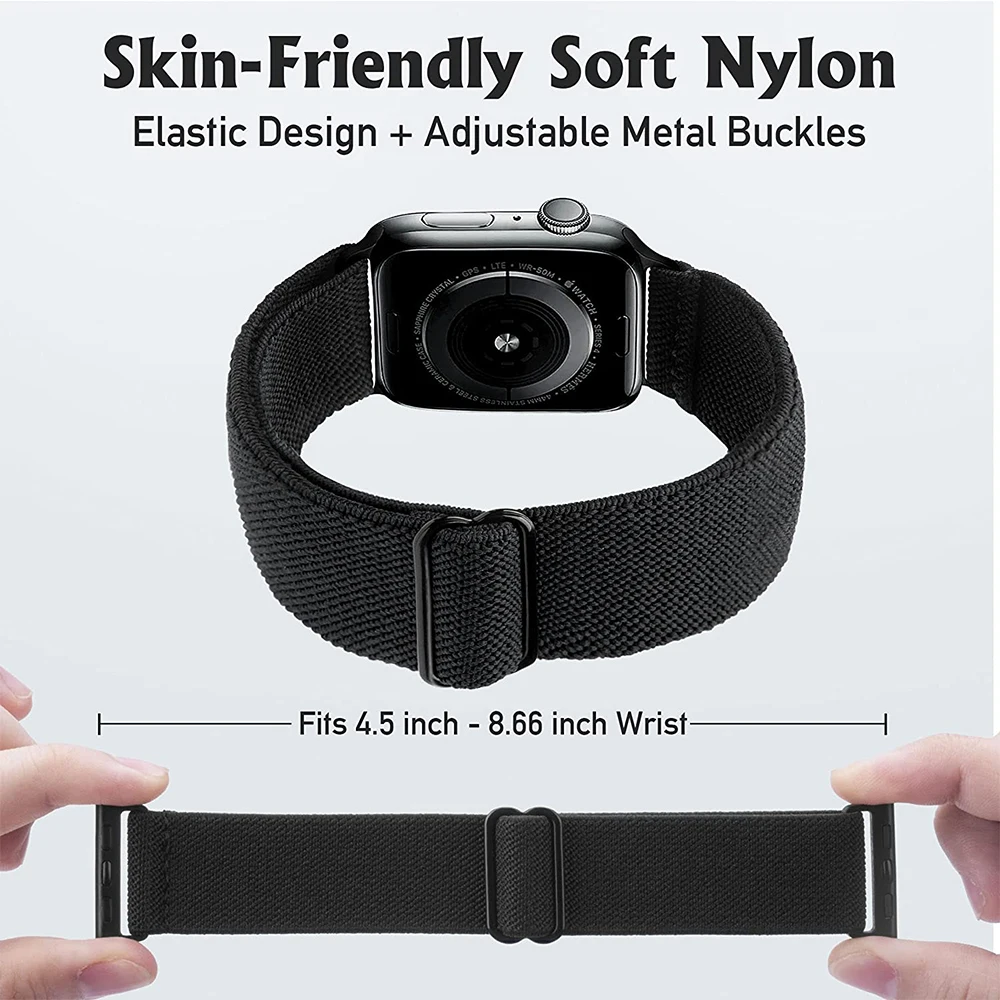 Nylon Strap for Apple Watch Band 7 8 9 45mm 41mm Adjustable Elastic Breathable Bracelet iWatch Ultra 49mm 6 SE 5 44mm 40mm 42mm