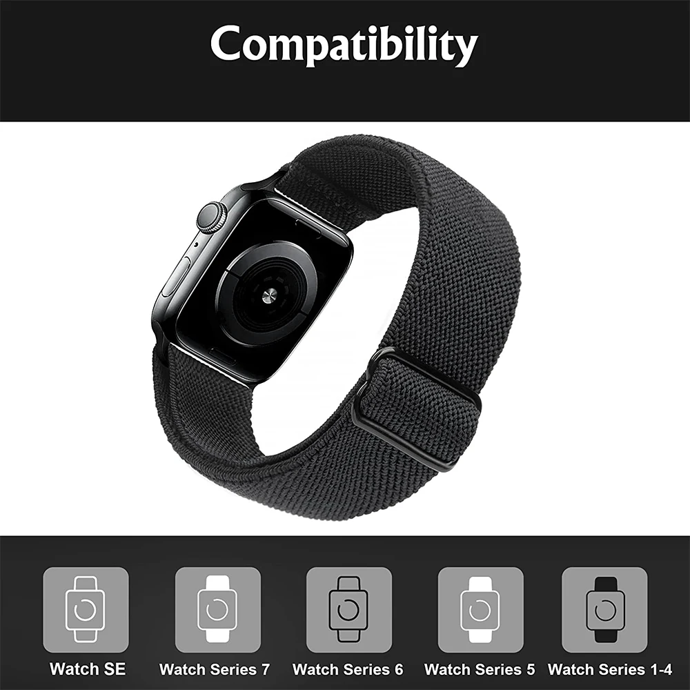 Nylon Strap for Apple Watch Band 7 8 9 45mm 41mm Adjustable Elastic Breathable Bracelet iWatch Ultra 49mm 6 SE 5 44mm 40mm 42mm