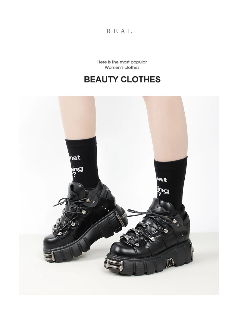 2026 New Brand Punk Style Women Shoes Lace-up heel height 6CM Platform Shoes Woman Rock Boots Metal Decor Woman Sneakers