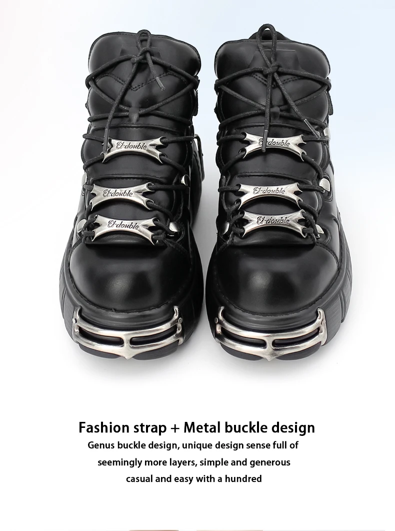 2026 New Brand Punk Style Women Shoes Lace-up heel height 6CM Platform Shoes Woman Rock Boots Metal Decor Woman Sneakers