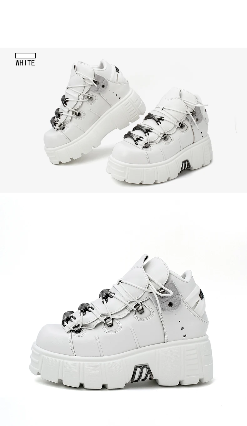 2026 New Brand Punk Style Women Shoes Lace-up heel height 6CM Platform Shoes Woman Rock Boots Metal Decor Woman Sneakers