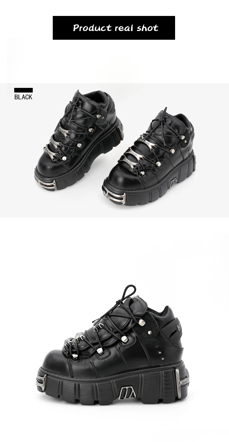2026 New Brand Punk Style Women Shoes Lace-up heel height 6CM Platform Shoes Woman Rock Boots Metal Decor Woman Sneakers