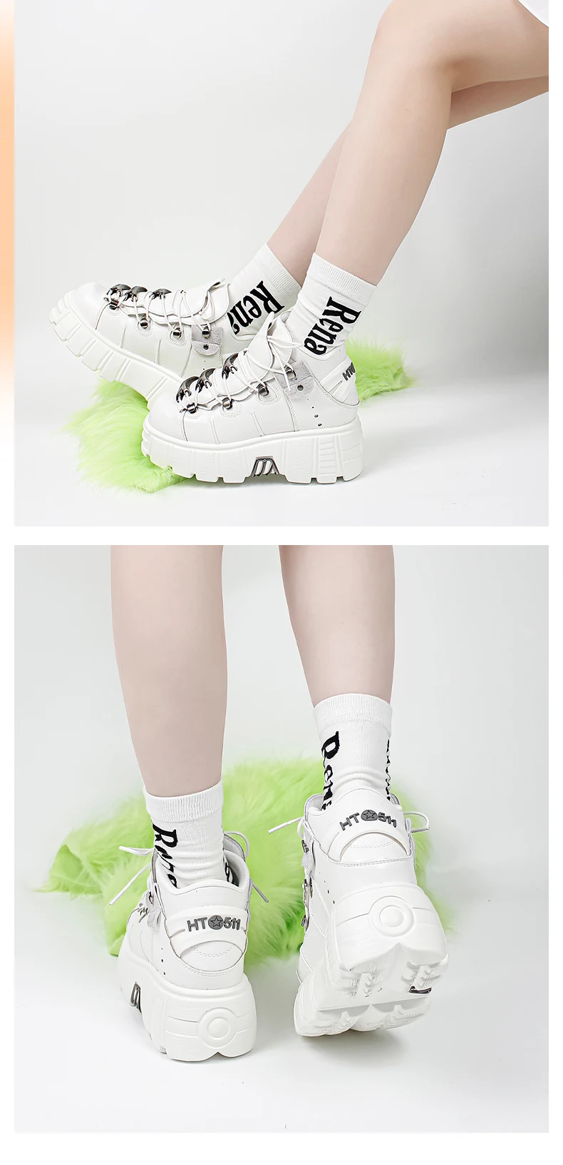 2026 New Brand Punk Style Women Shoes Lace-up heel height 6CM Platform Shoes Woman Rock Boots Metal Decor Woman Sneakers