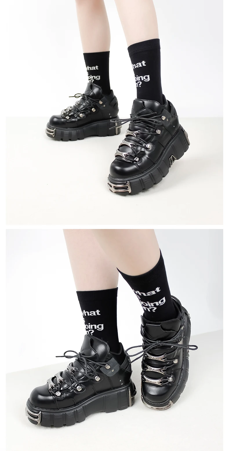 2026 New Brand Punk Style Women Shoes Lace-up heel height 6CM Platform Shoes Woman Rock Boots Metal Decor Woman Sneakers