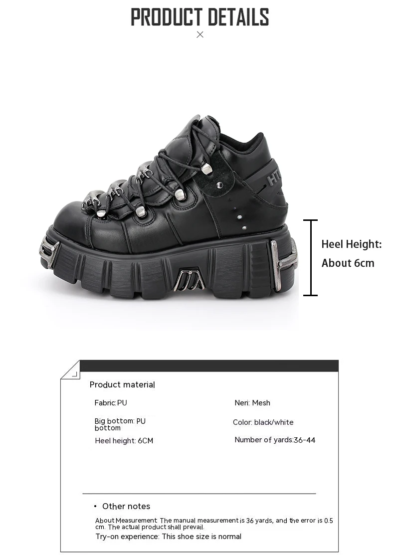 2026 New Brand Punk Style Women Shoes Lace-up heel height 6CM Platform Shoes Woman Rock Boots Metal Decor Woman Sneakers