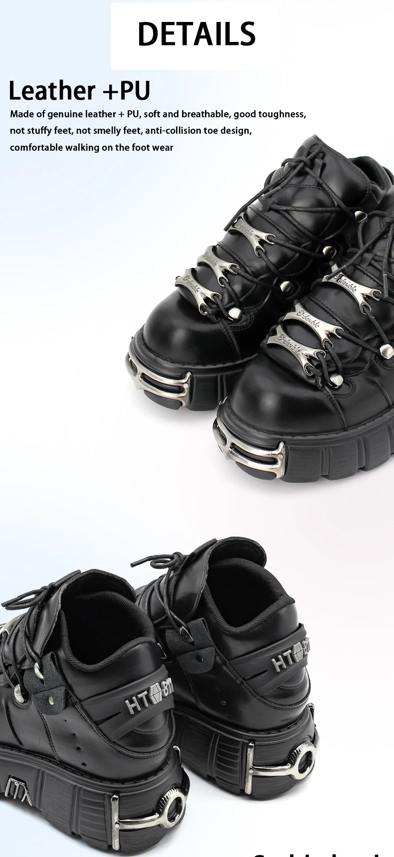 2026 New Brand Punk Style Women Shoes Lace-up heel height 6CM Platform Shoes Woman Rock Boots Metal Decor Woman Sneakers