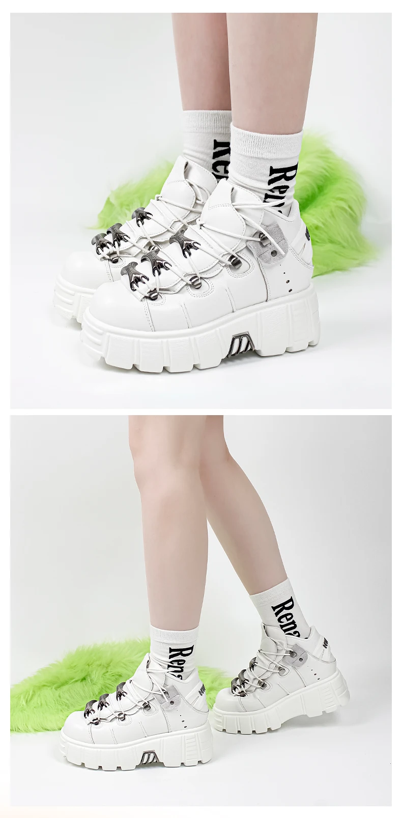 2026 New Brand Punk Style Women Shoes Lace-up heel height 6CM Platform Shoes Woman Rock Boots Metal Decor Woman Sneakers