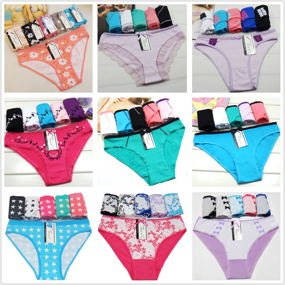 Women Panties Underwear Cotton Sexy Flower Lace Hollowed Low Rise Girls Briefs Ladies Knickers for Women 5 Pcs/set