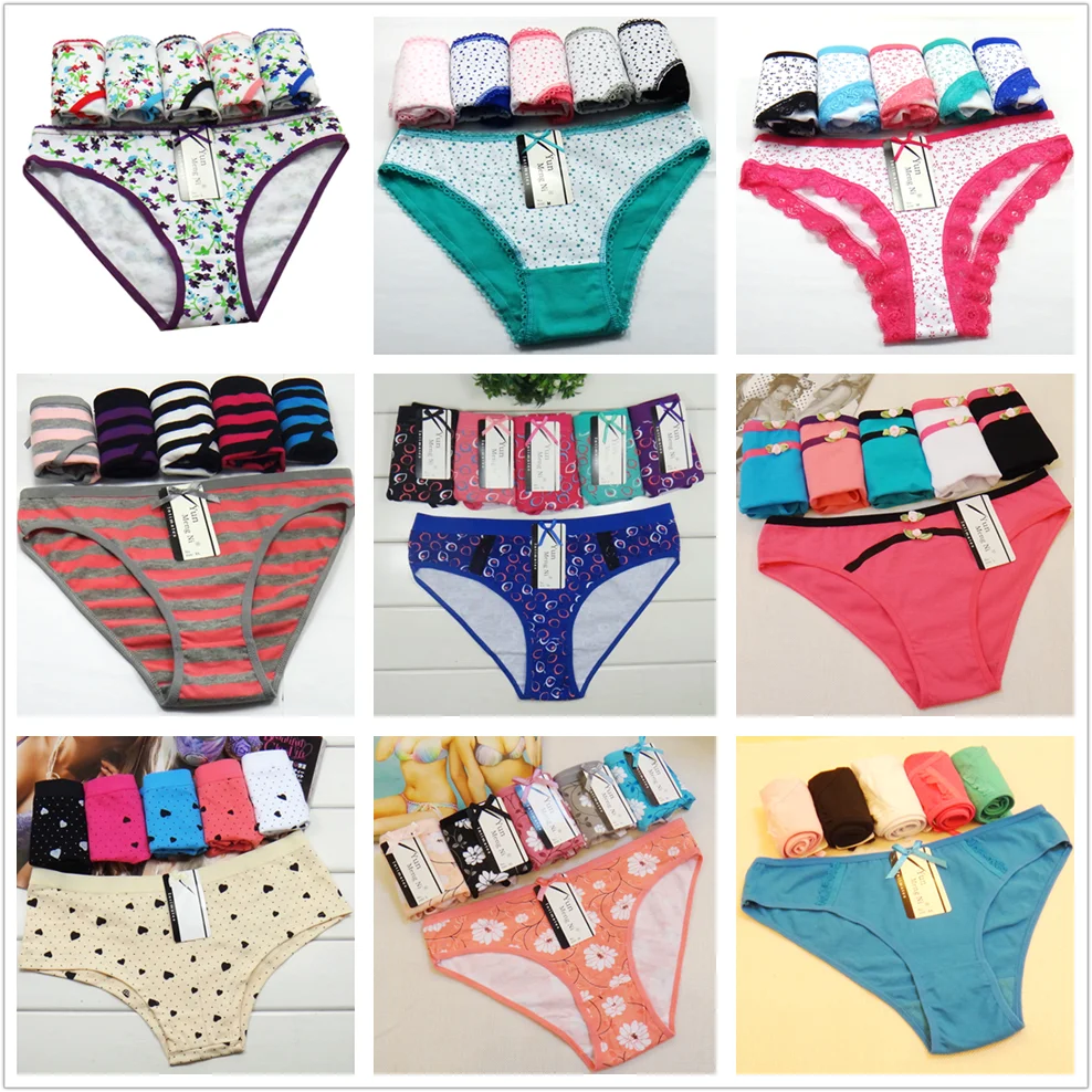 Women Panties Underwear Cotton Sexy Flower Lace Hollowed Low Rise Girls Briefs Ladies Knickers for Women 5 Pcs/set
