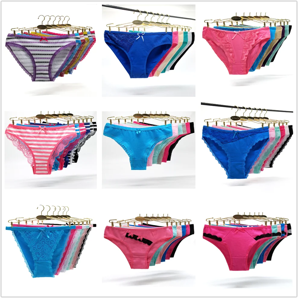 Women Panties Underwear Cotton Sexy Flower Lace Hollowed Low Rise Girls Briefs Ladies Knickers for Women 5 Pcs/set