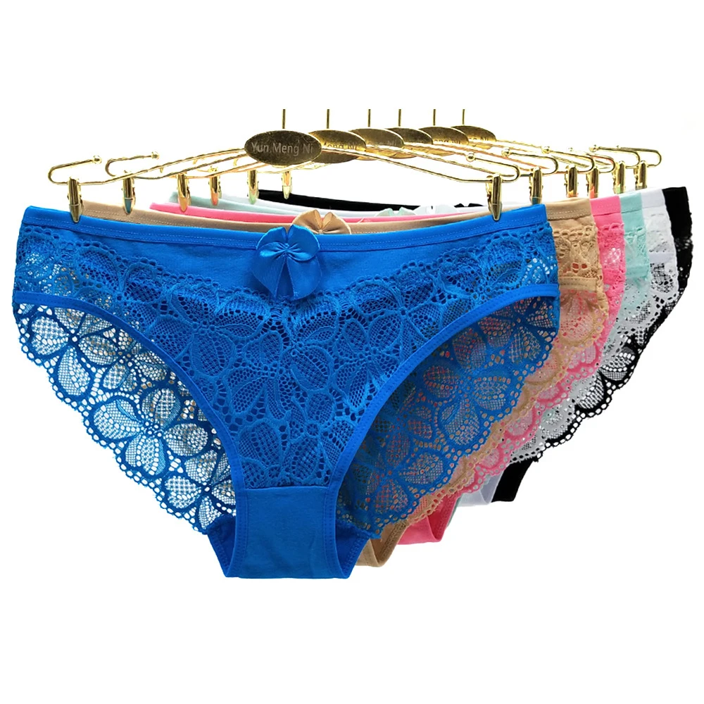 Women Panties Underwear Cotton Sexy Flower Lace Hollowed Low Rise Girls Briefs Ladies Knickers for Women 5 Pcs/set