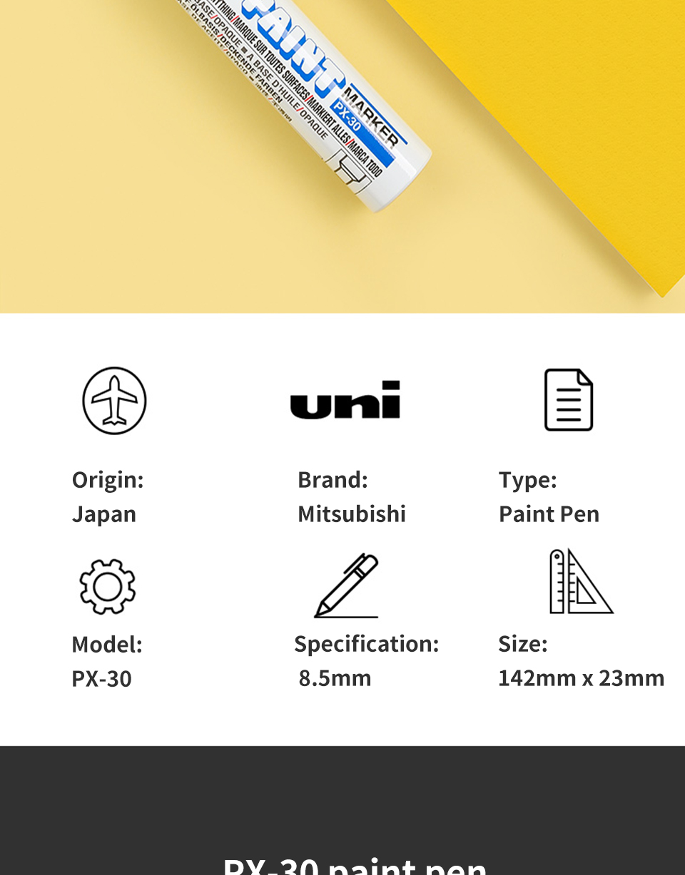 1pcs Japan UNI Markers PX-30 8.5mm Waterproof Extra Thick Permanent Industrial Oil Based Marking Pen Graffiti Supplies