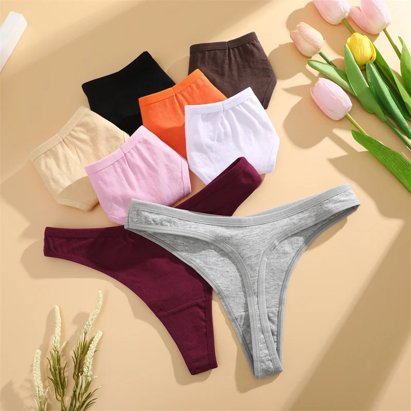 4PCS/Set Cotton Panties for Women Sexy Low Rise G-String Thongs Ultra-thi Seamless Panties Female No Trace Soft Basic Underwear