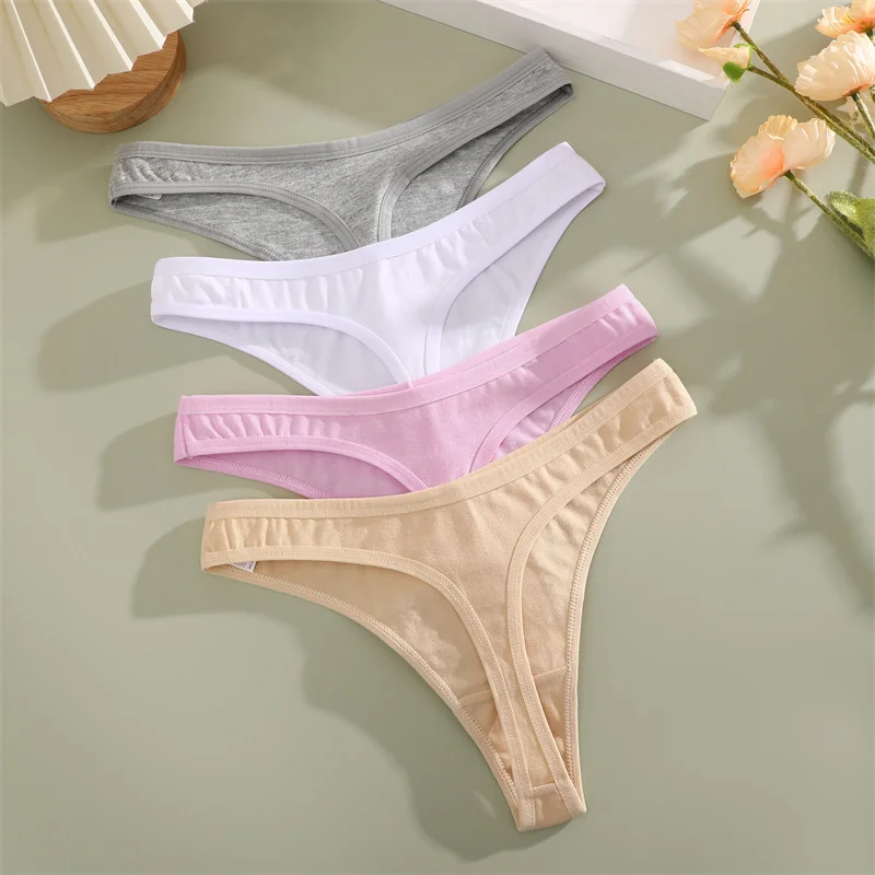 4PCS/Set Cotton Panties for Women Sexy Low Rise G-String Thongs Ultra-thi Seamless Panties Female No Trace Soft Basic Underwear