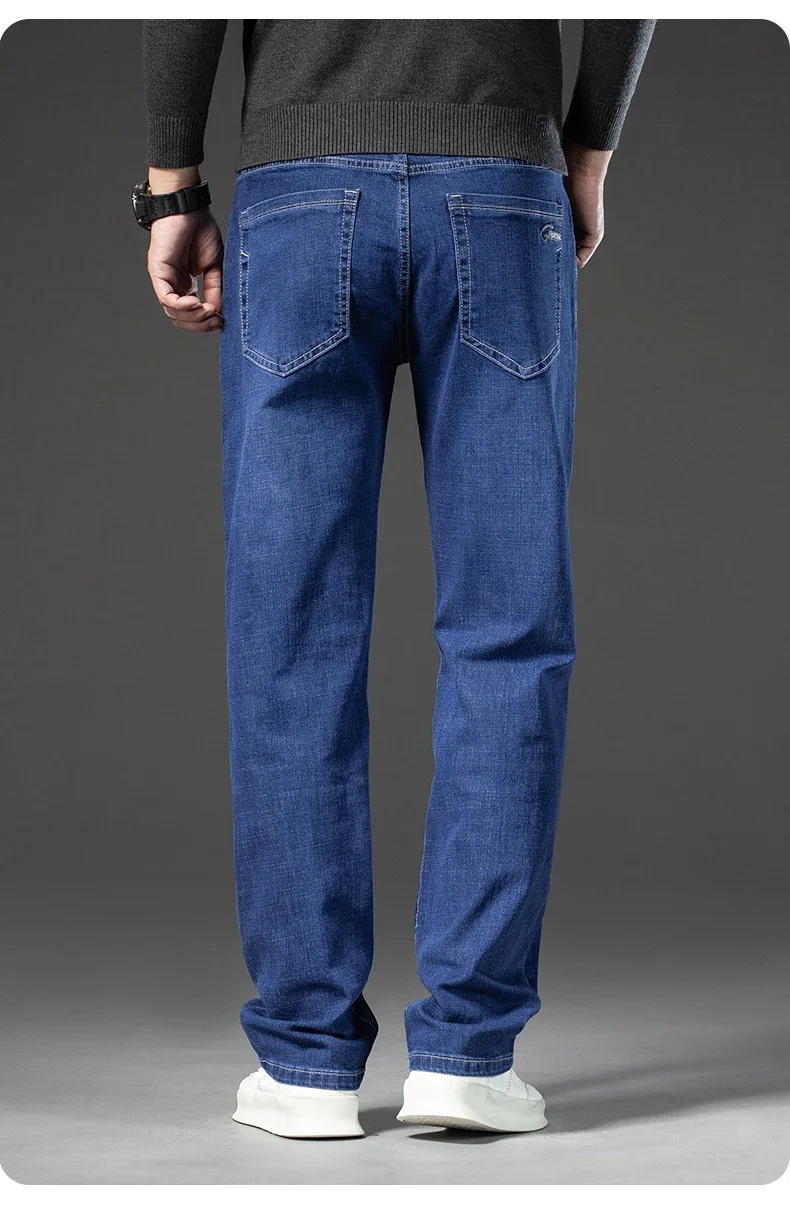 2025 Spring Autumn Men's Straight Jeans Denim Pants Classic Style Business Stretch Casual Trousers Large Size 40 42 44 46