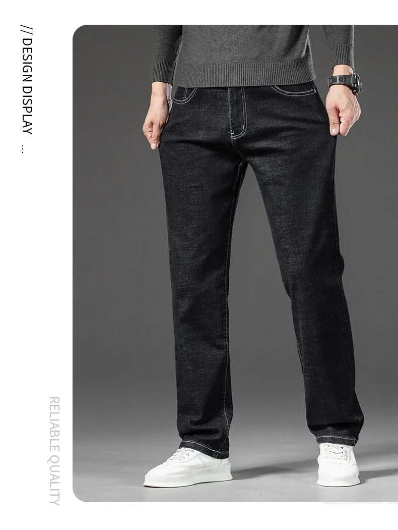 2025 Spring Autumn Men's Straight Jeans Denim Pants Classic Style Business Stretch Casual Trousers Large Size 40 42 44 46