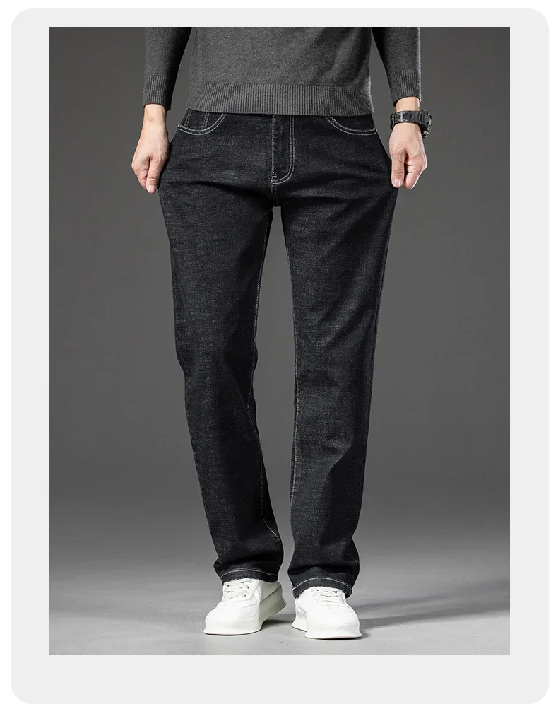 2025 Spring Autumn Men's Straight Jeans Denim Pants Classic Style Business Stretch Casual Trousers Large Size 40 42 44 46