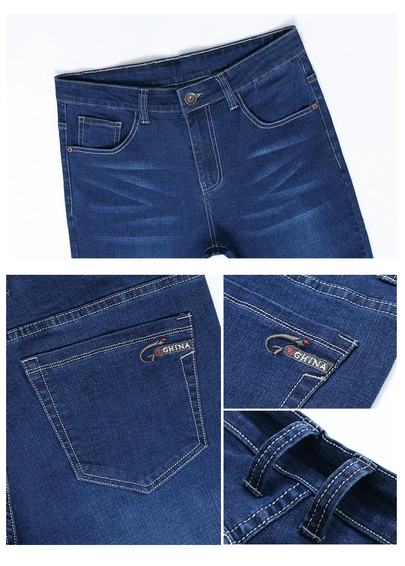 2025 Spring Autumn Men's Straight Jeans Denim Pants Classic Style Business Stretch Casual Trousers Large Size 40 42 44 46