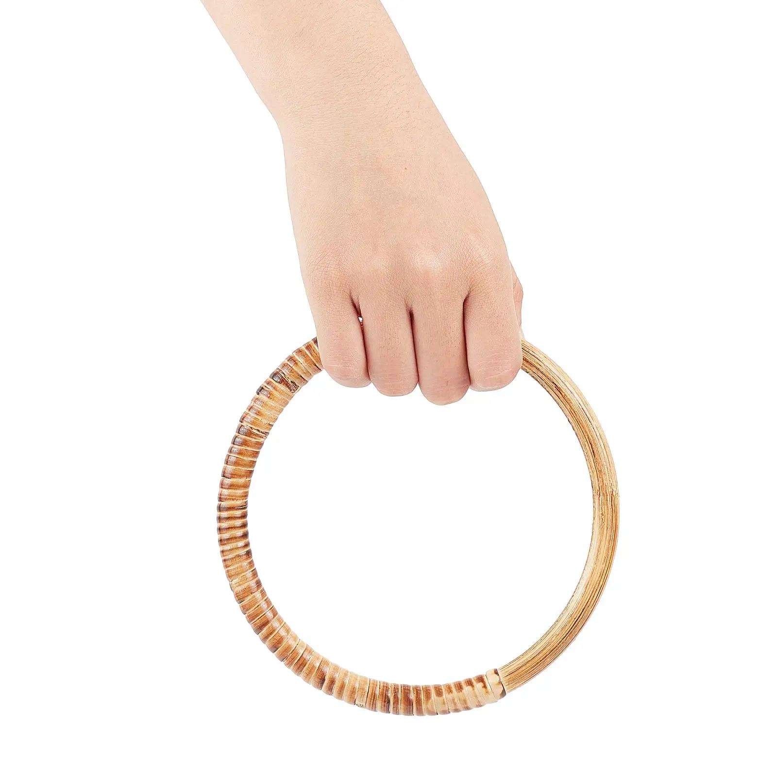 2PCS Rattan Woven Wood Round Shaped Handles 6Inch Replacement Decorative Handles for Handmade Bag DIY Crocheted Purse Accessory