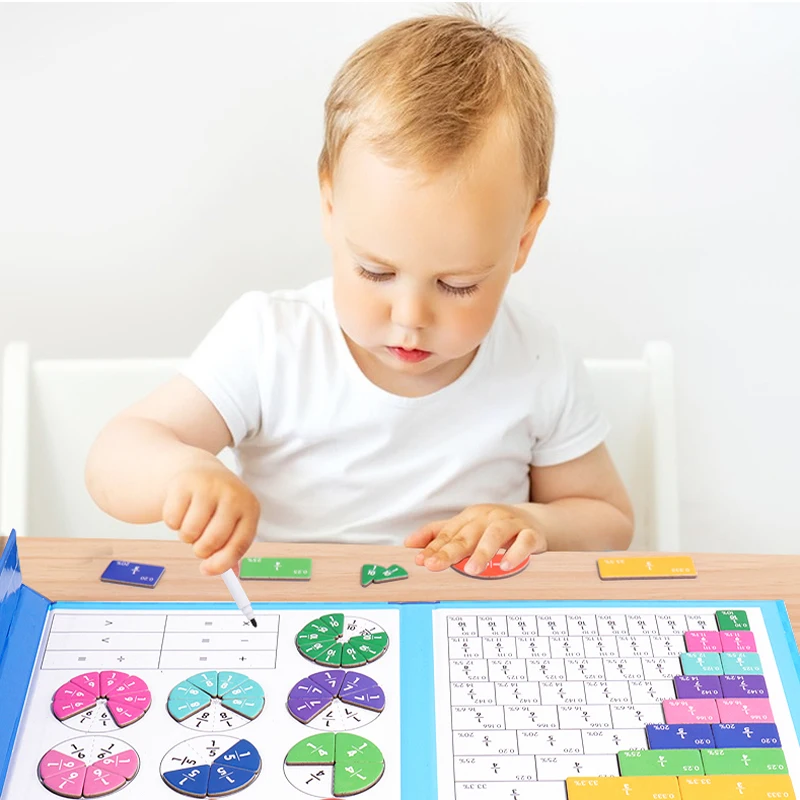 Math Mastery Montessori Magnetic Fraction Puzzles Colorful Wooden Book for Children Arithmetic Learning Teaching Aids