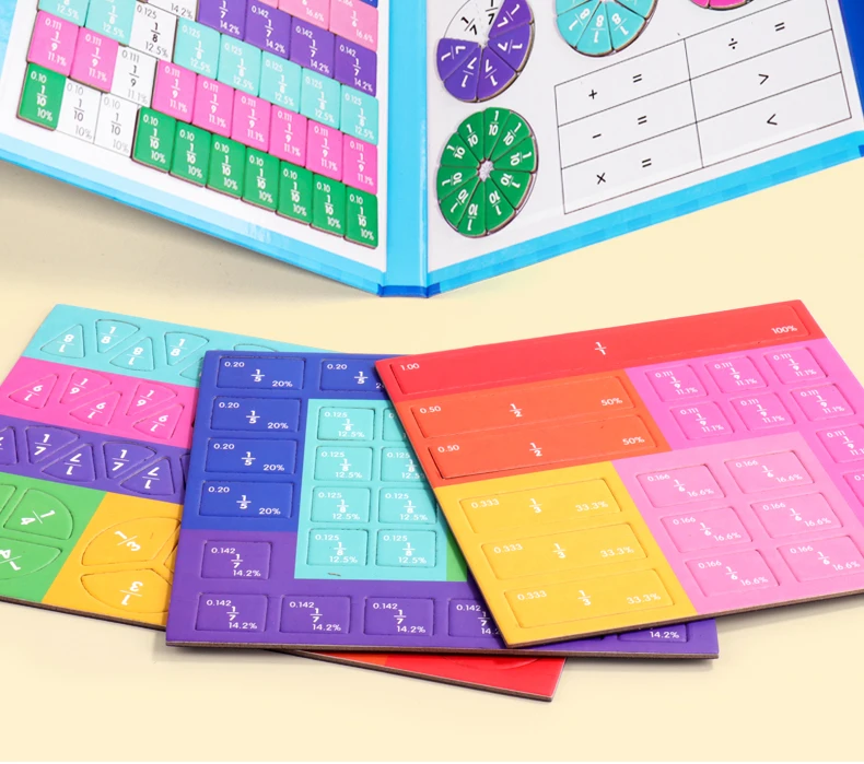Math Mastery Montessori Magnetic Fraction Puzzles Colorful Wooden Book for Children Arithmetic Learning Teaching Aids