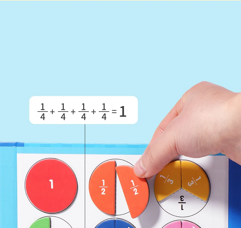 Math Mastery Montessori Magnetic Fraction Puzzles Colorful Wooden Book for Children Arithmetic Learning Teaching Aids