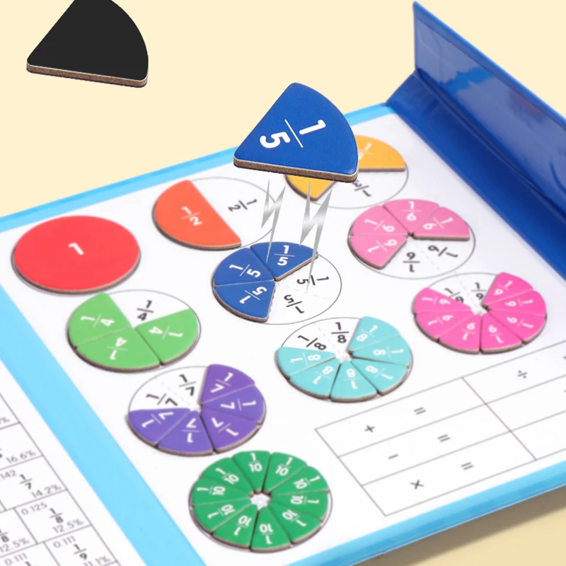 Math Mastery Montessori Magnetic Fraction Puzzles Colorful Wooden Book for Children Arithmetic Learning Teaching Aids
