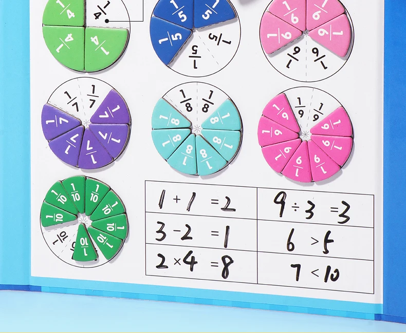 Math Mastery Montessori Magnetic Fraction Puzzles Colorful Wooden Book for Children Arithmetic Learning Teaching Aids