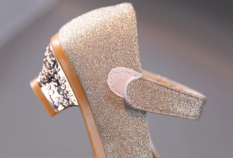 Kids Leather Shoe Sweet Princess Shoes for Girls with Rhinestone Bowtie Fashion Versatile Children's Shoes with Heels for Party