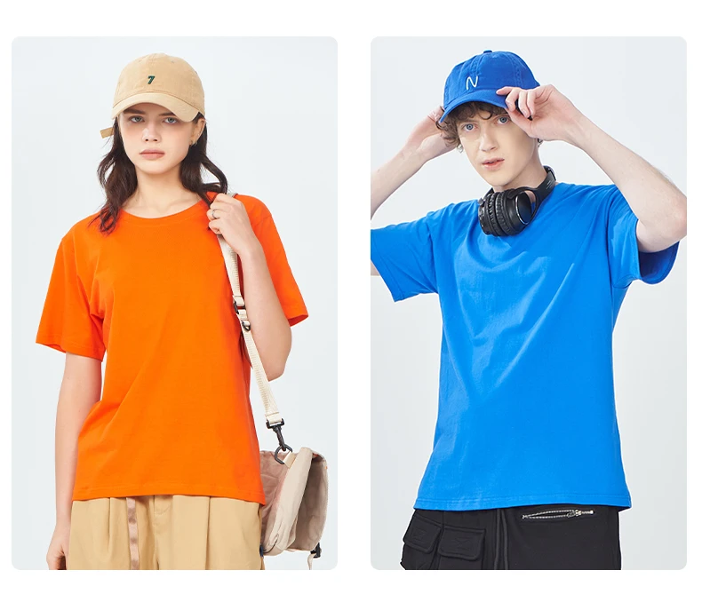 Loose Cotton Solid Tshirts Men Woman Short Sleeve Fashion Brand Trend Couple Clothing Tees Customized Candy Color Summer Tops