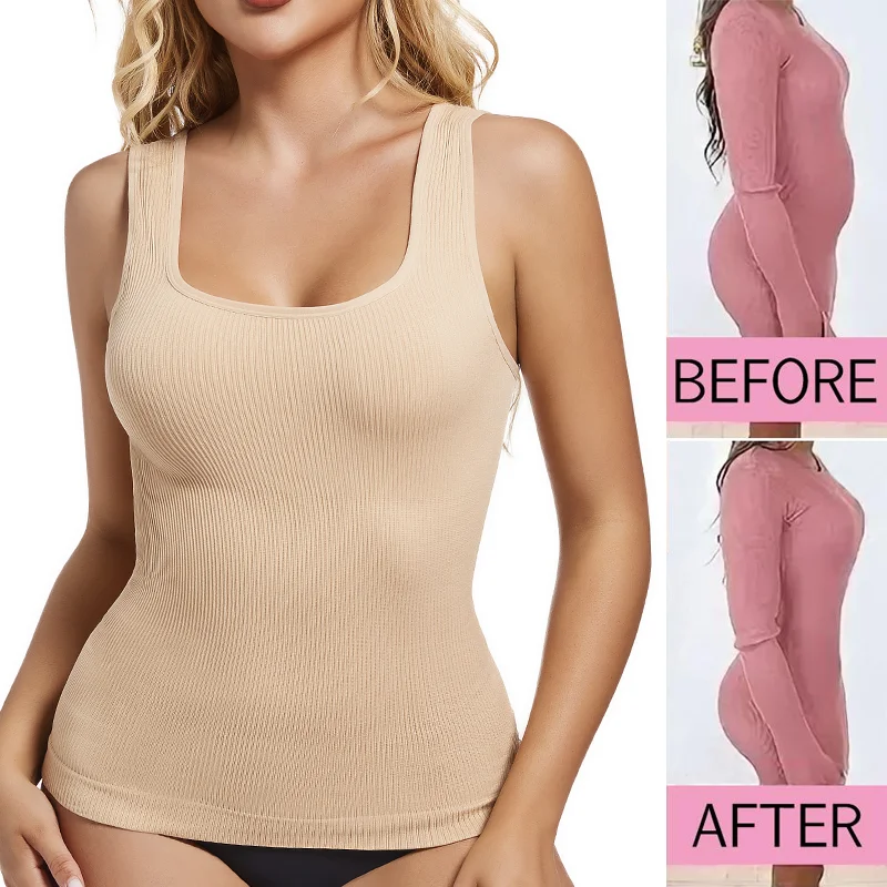 S-3XL Women Shapewear Vest Waist Trainer Compression Tanks Tops Square Collar Tummy Control Seamless Shaping Camisas Bodyshaper