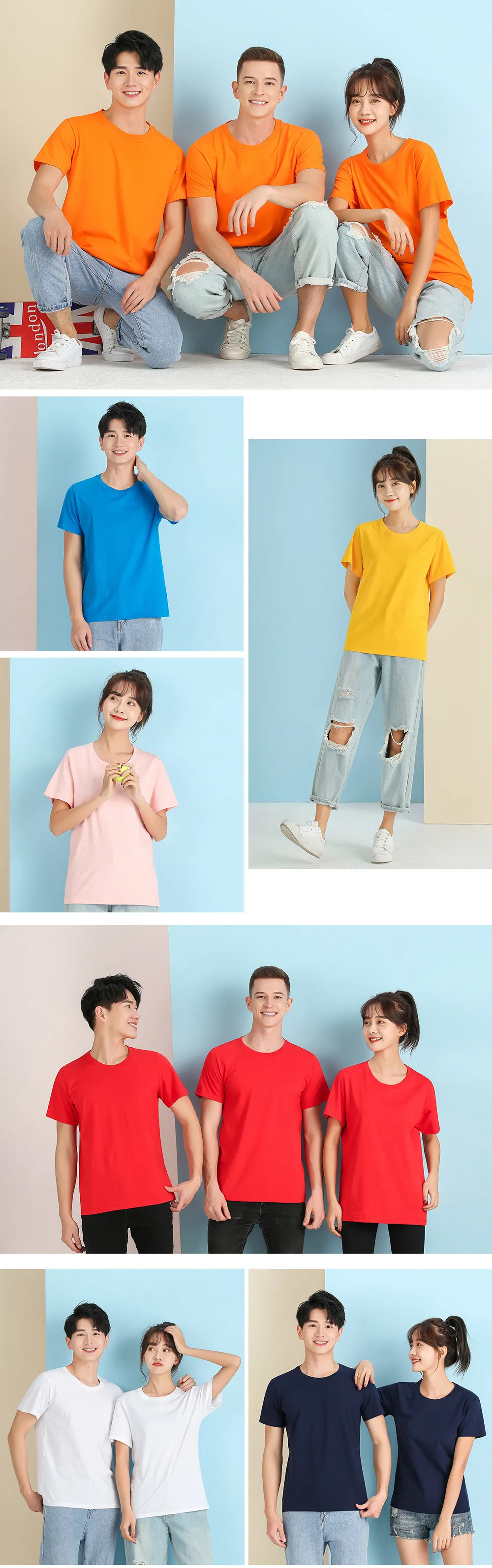2026 Brand New 100% Cotton Mens T-shirt Pure Color Men T Shirts Round Collar Short-Sleeve Man T-shirt Top Tees For Male Clothes
