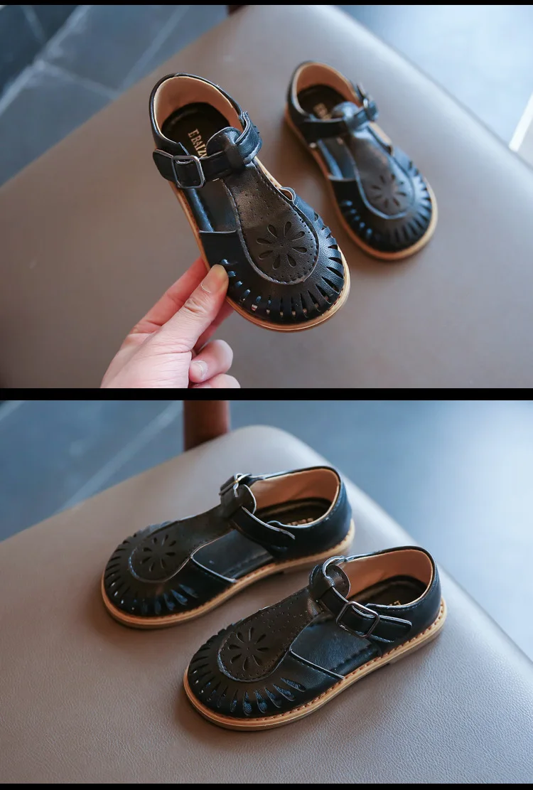 Girls Half Sandals 2024 Spring Summer British Style Children Beach Shoes Cut-outs Kids Flat Shoes Sandals 22-36 Princess Vintage