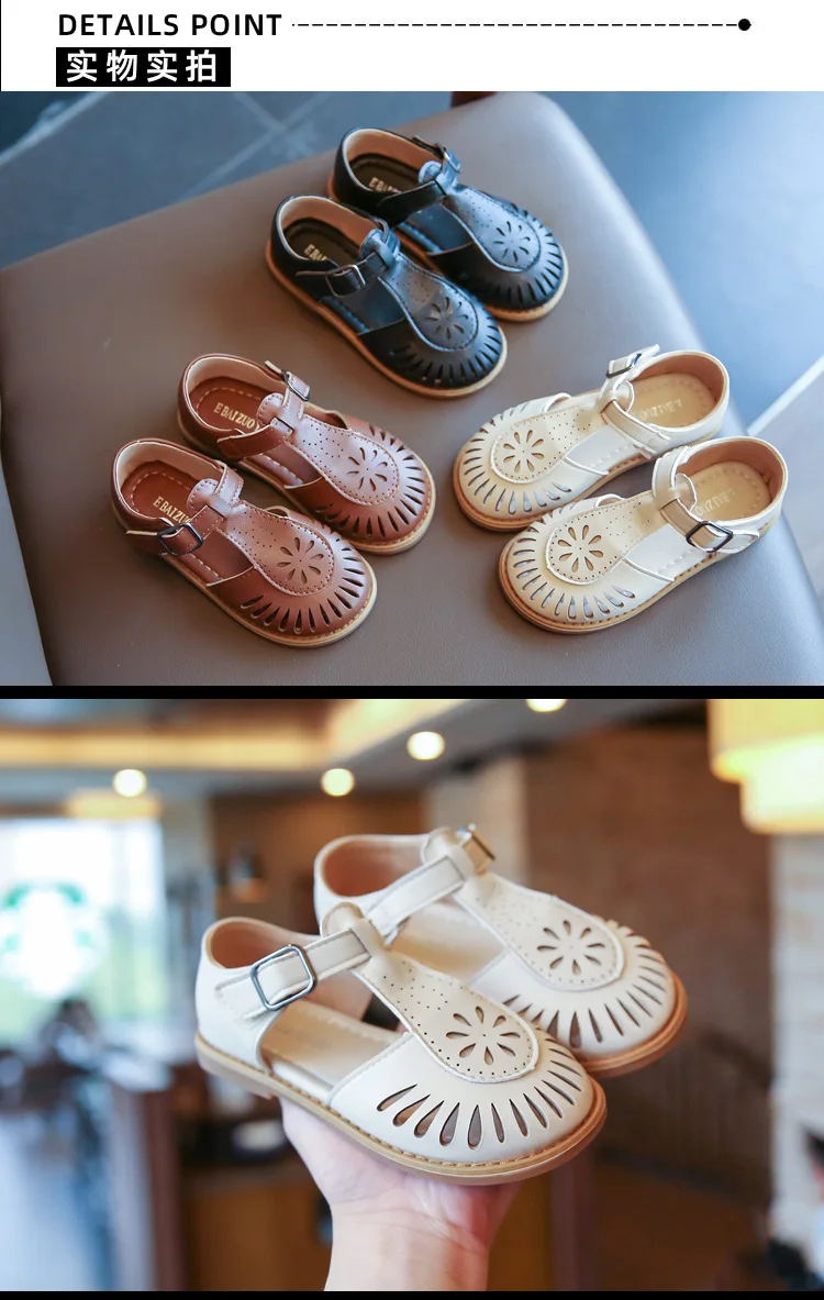 Girls Half Sandals 2024 Spring Summer British Style Children Beach Shoes Cut-outs Kids Flat Shoes Sandals 22-36 Princess Vintage