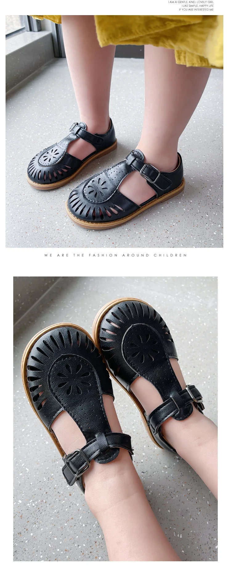 Girls Half Sandals 2024 Spring Summer British Style Children Beach Shoes Cut-outs Kids Flat Shoes Sandals 22-36 Princess Vintage