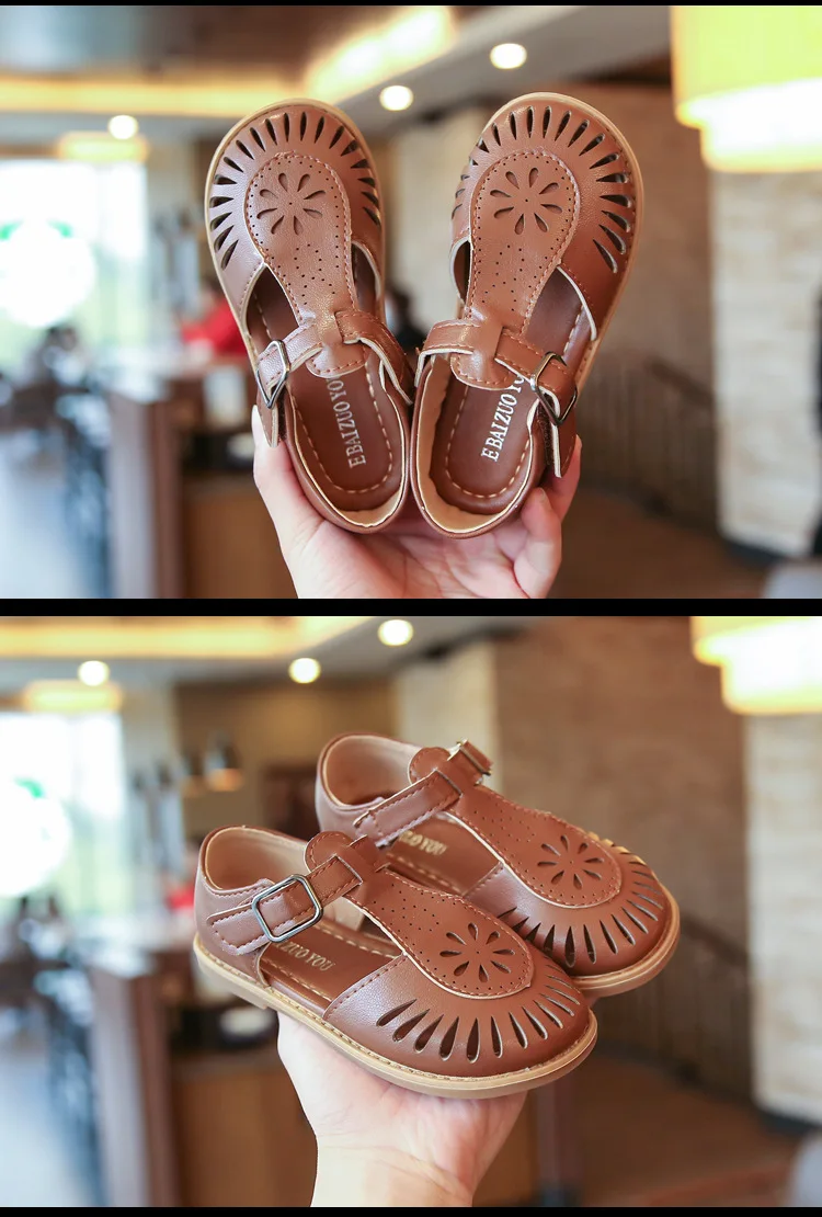 Girls Half Sandals 2024 Spring Summer British Style Children Beach Shoes Cut-outs Kids Flat Shoes Sandals 22-36 Princess Vintage