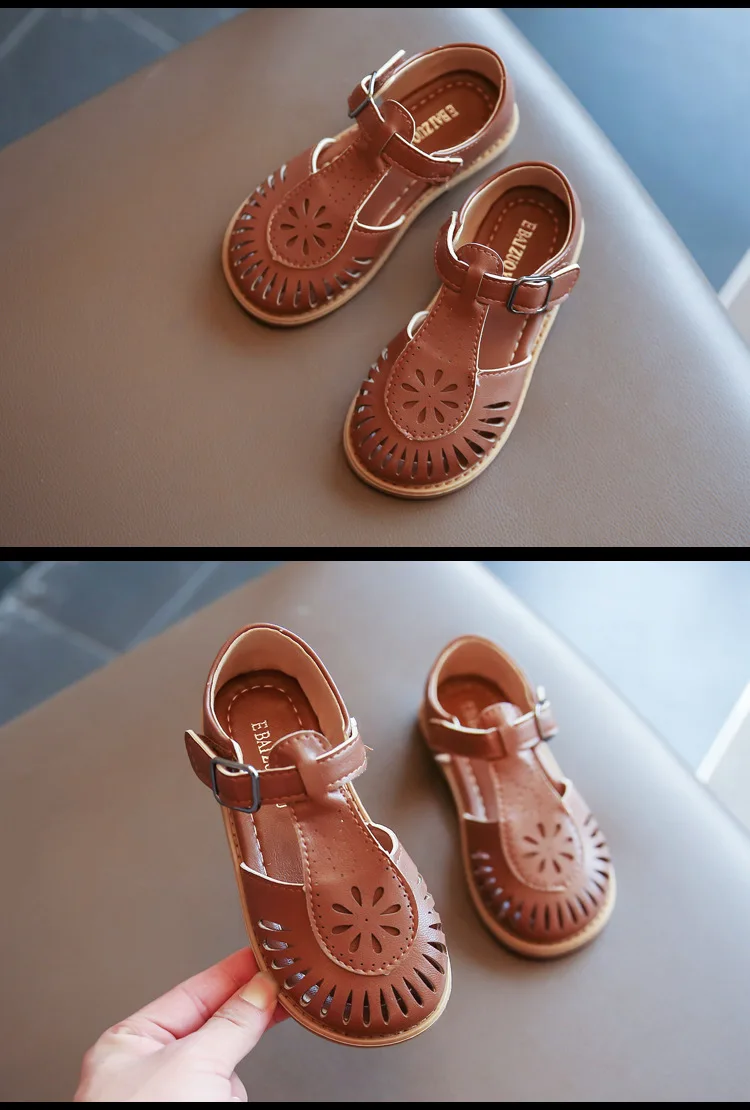 Girls Half Sandals 2024 Spring Summer British Style Children Beach Shoes Cut-outs Kids Flat Shoes Sandals 22-36 Princess Vintage