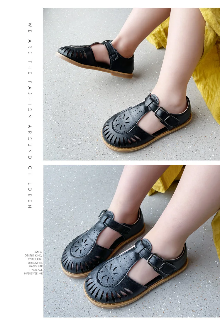 Girls Half Sandals 2024 Spring Summer British Style Children Beach Shoes Cut-outs Kids Flat Shoes Sandals 22-36 Princess Vintage