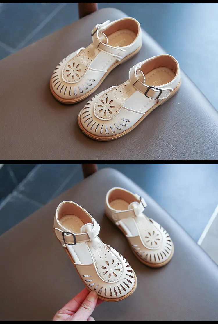Girls Half Sandals 2024 Spring Summer British Style Children Beach Shoes Cut-outs Kids Flat Shoes Sandals 22-36 Princess Vintage