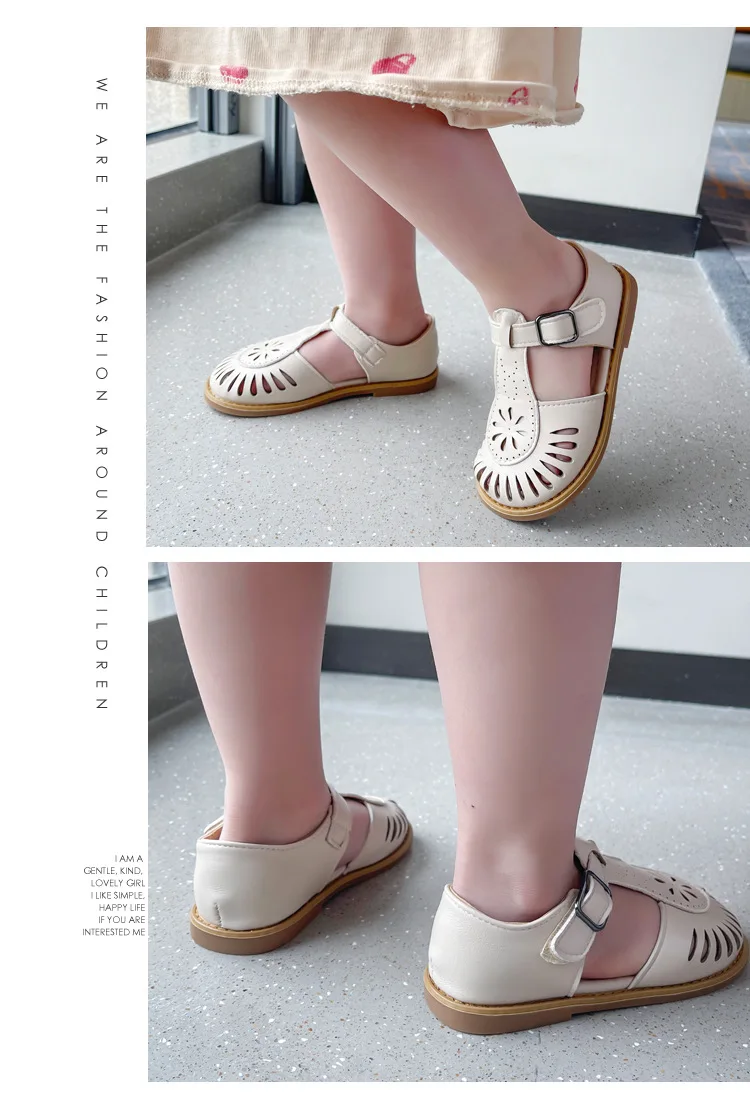 Girls Half Sandals 2024 Spring Summer British Style Children Beach Shoes Cut-outs Kids Flat Shoes Sandals 22-36 Princess Vintage