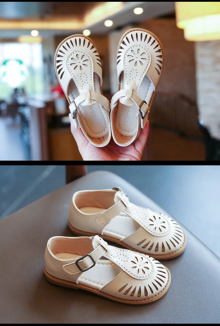 Girls Half Sandals 2024 Spring Summer British Style Children Beach Shoes Cut-outs Kids Flat Shoes Sandals 22-36 Princess Vintage