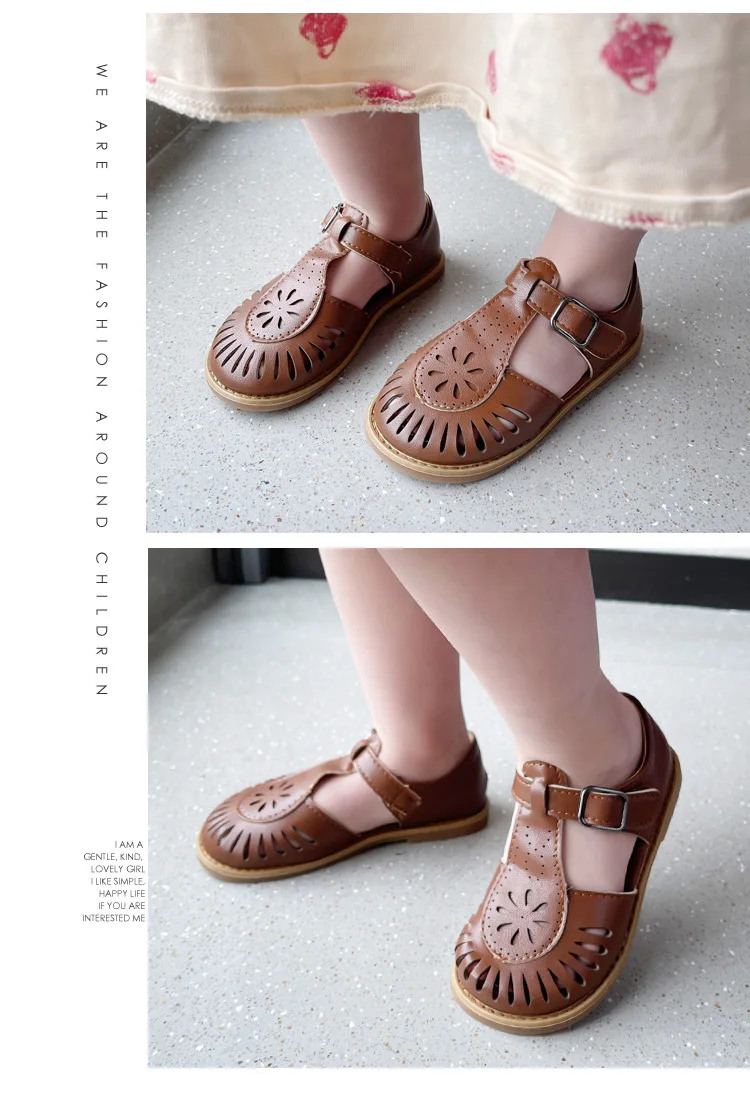 Girls Half Sandals 2024 Spring Summer British Style Children Beach Shoes Cut-outs Kids Flat Shoes Sandals 22-36 Princess Vintage