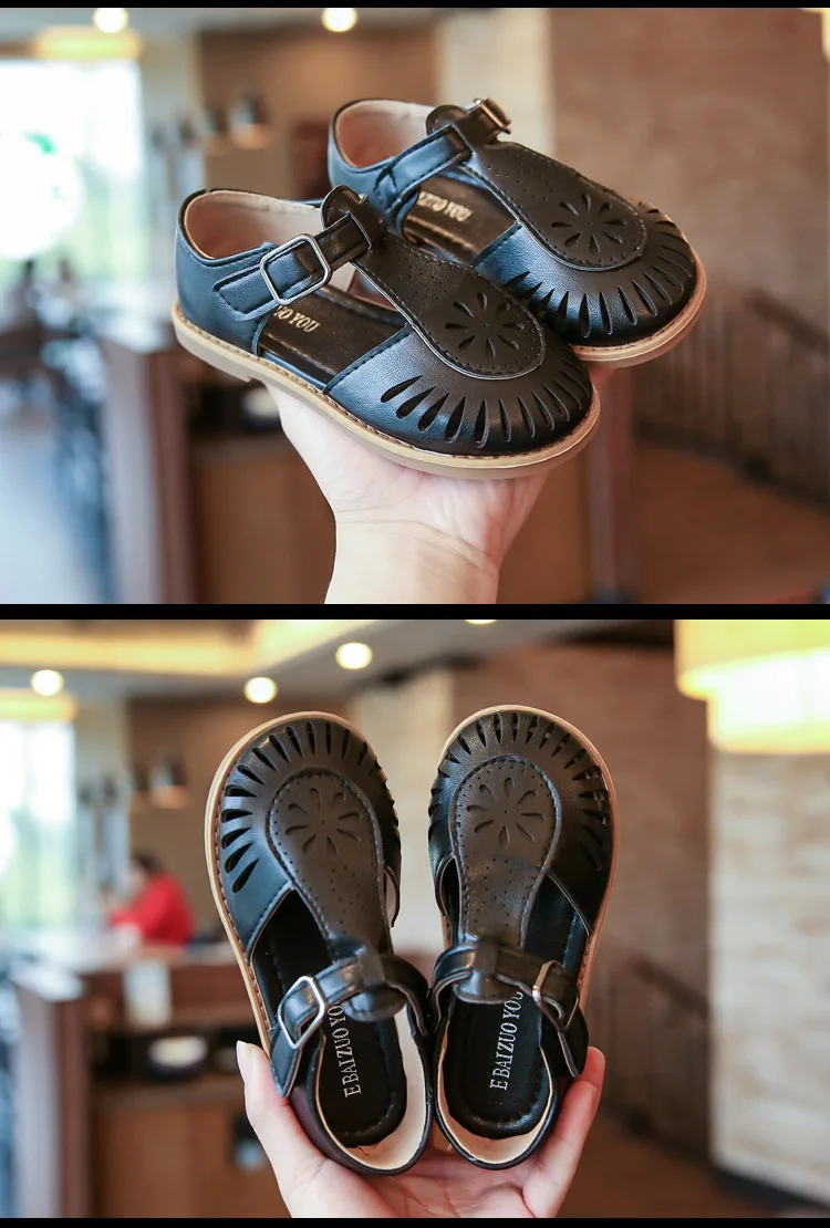 Girls Half Sandals 2024 Spring Summer British Style Children Beach Shoes Cut-outs Kids Flat Shoes Sandals 22-36 Princess Vintage