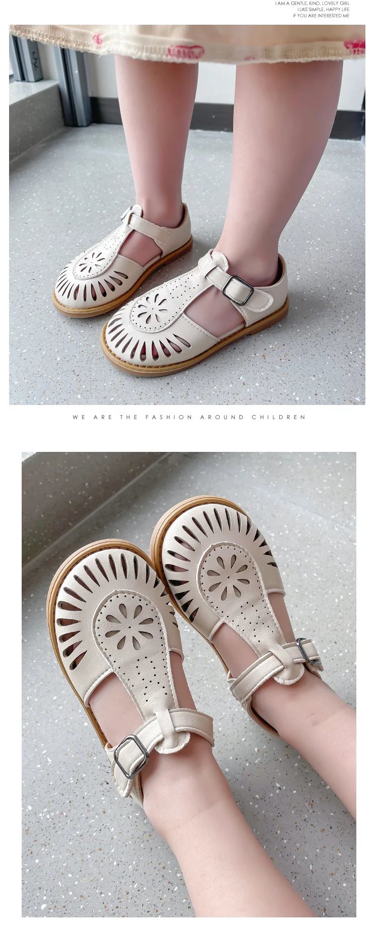 Girls Half Sandals 2024 Spring Summer British Style Children Beach Shoes Cut-outs Kids Flat Shoes Sandals 22-36 Princess Vintage