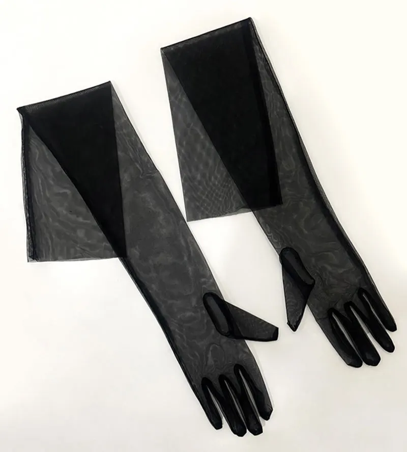 WG002-1 Elegant White / Black Long Gloves Light Breathable Tulle Brides Bridesmaid Wedding Pageant Prom Women Gloves