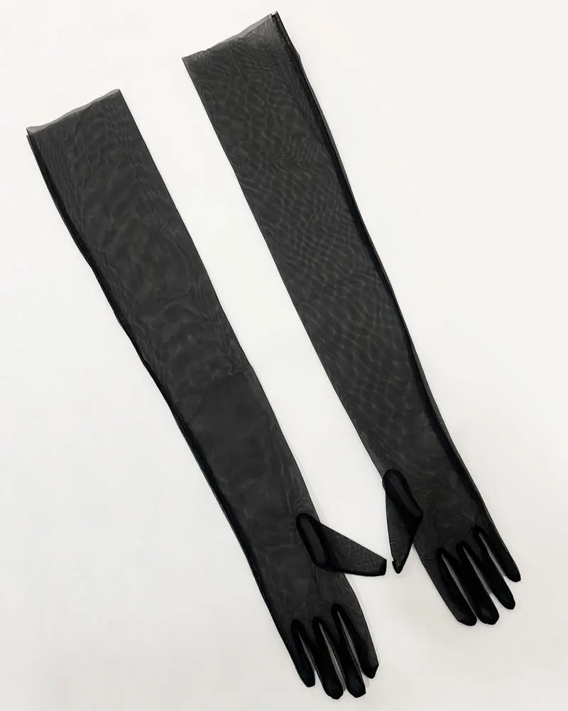 WG002-1 Elegant White / Black Long Gloves Light Breathable Tulle Brides Bridesmaid Wedding Pageant Prom Women Gloves