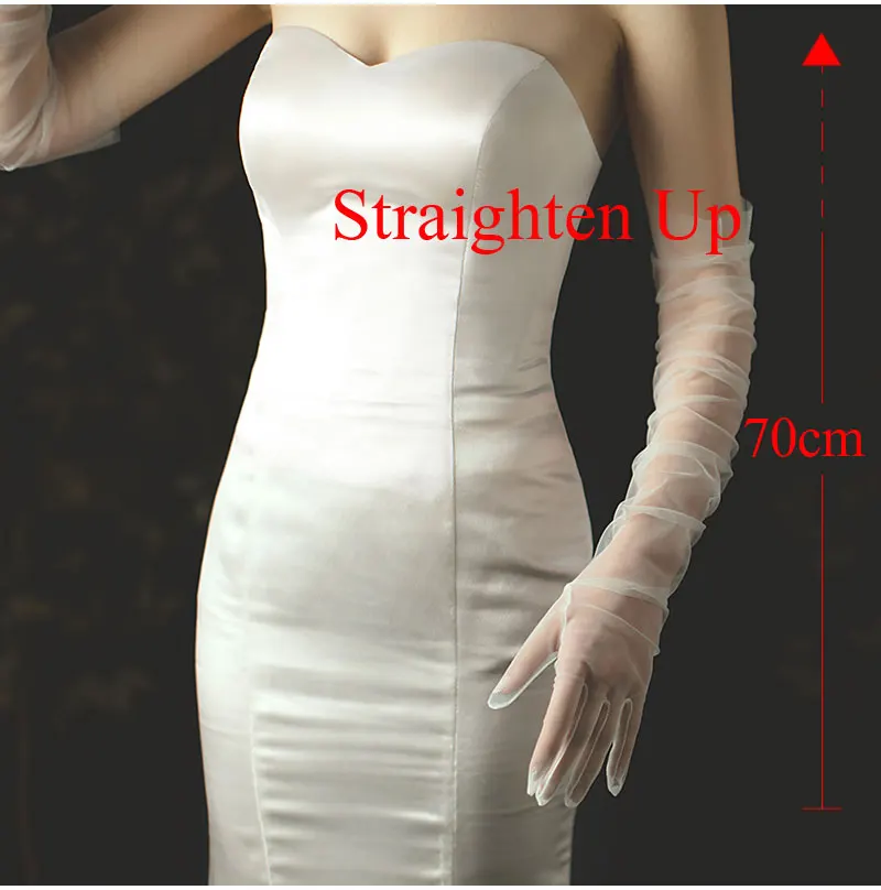 WG002-1 Elegant White / Black Long Gloves Light Breathable Tulle Brides Bridesmaid Wedding Pageant Prom Women Gloves