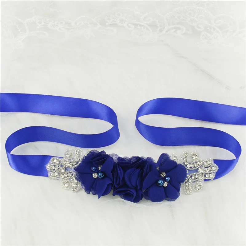 (1PC) Silver Rhinestones Bridal Belt Flower Wedding Dress Belts Polyester Satin Wedding Sash for Wedding Bridesmaid Dress