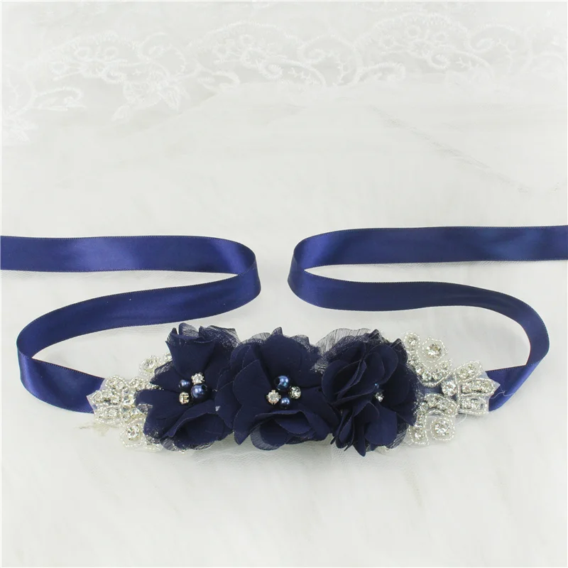 (1PC) Silver Rhinestones Bridal Belt Flower Wedding Dress Belts Polyester Satin Wedding Sash for Wedding Bridesmaid Dress